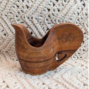 Vintage Hand Carved Wood Yugoslavian Wedding Cup Pitcher Creamer Folk Art